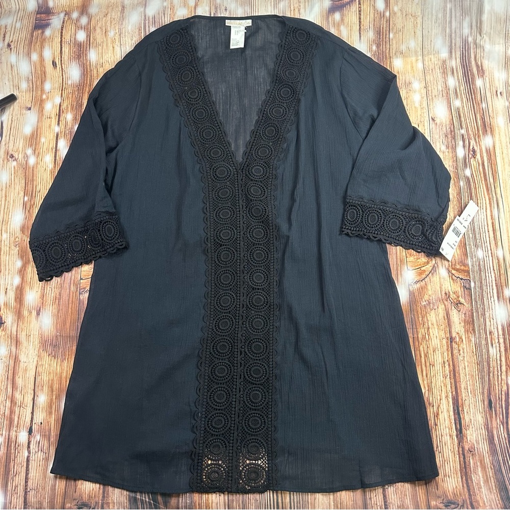 NWT La Blanca Island Fare Tunic Swim Cover-Up Black Size 2X